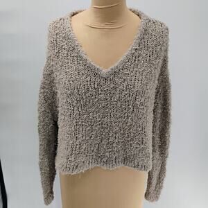 J.Brand women's large beige v-neck wool blend knit sweater tunic casual